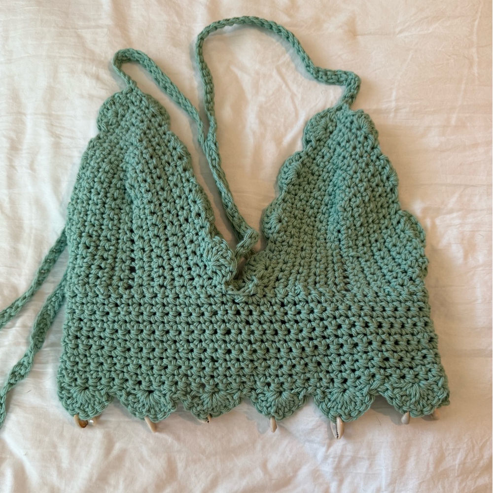 Handmade Crochet Green Top